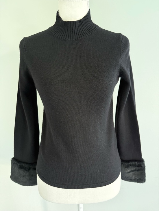 Janie and Jack Other - Janie and Jack Black Ribbed Mock Neck Sweater with Faux Fur Cuffs